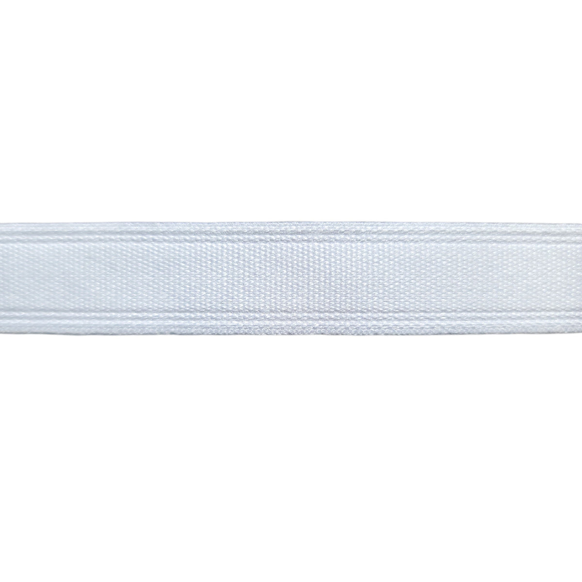 Close-up of white tunnel tape casing for corset boning against a white background.