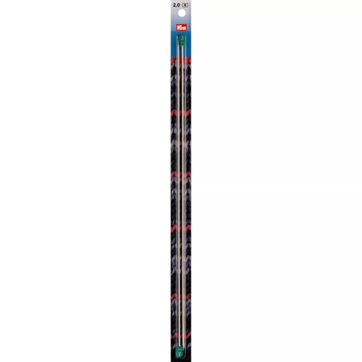 Prym 40cm silver-coloured aluminium single-pointed knitting needles, 2.0mm gauge, 2 pieces.