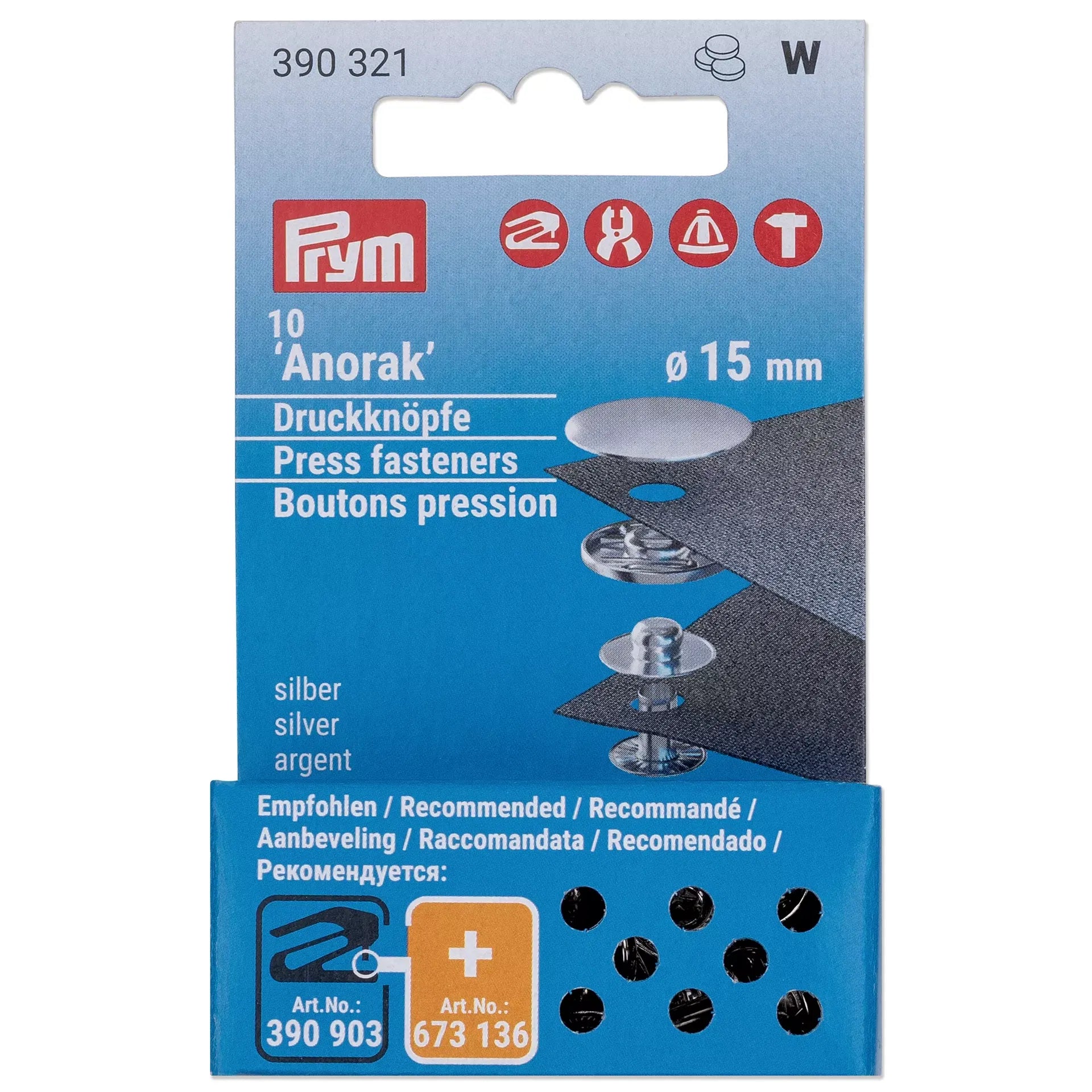 Prym 15mm Non-Sew Press Fasteners For 390301 | Silver-Coloured Brass
