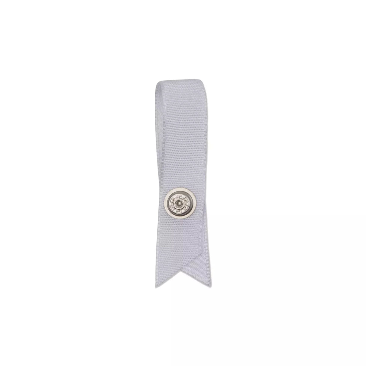 White Prym shoulder strap retainer with a silver press fastener on a white background.