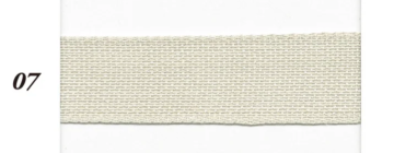 A cream-colored woven cotton ribbon with a textured surface.