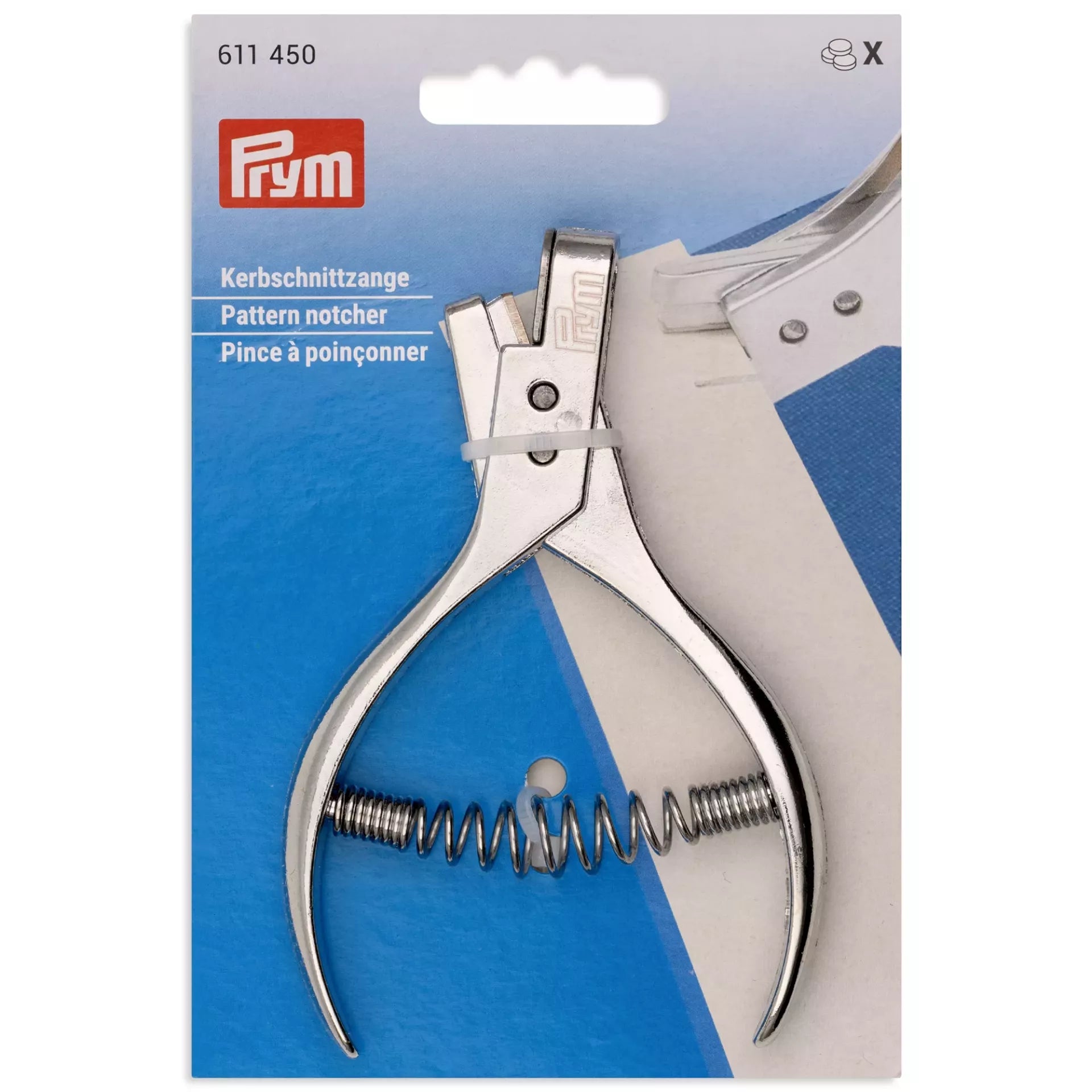 Prym Pattern notcher, a silver-colored steel tool for marking paper and cardboard patterns.