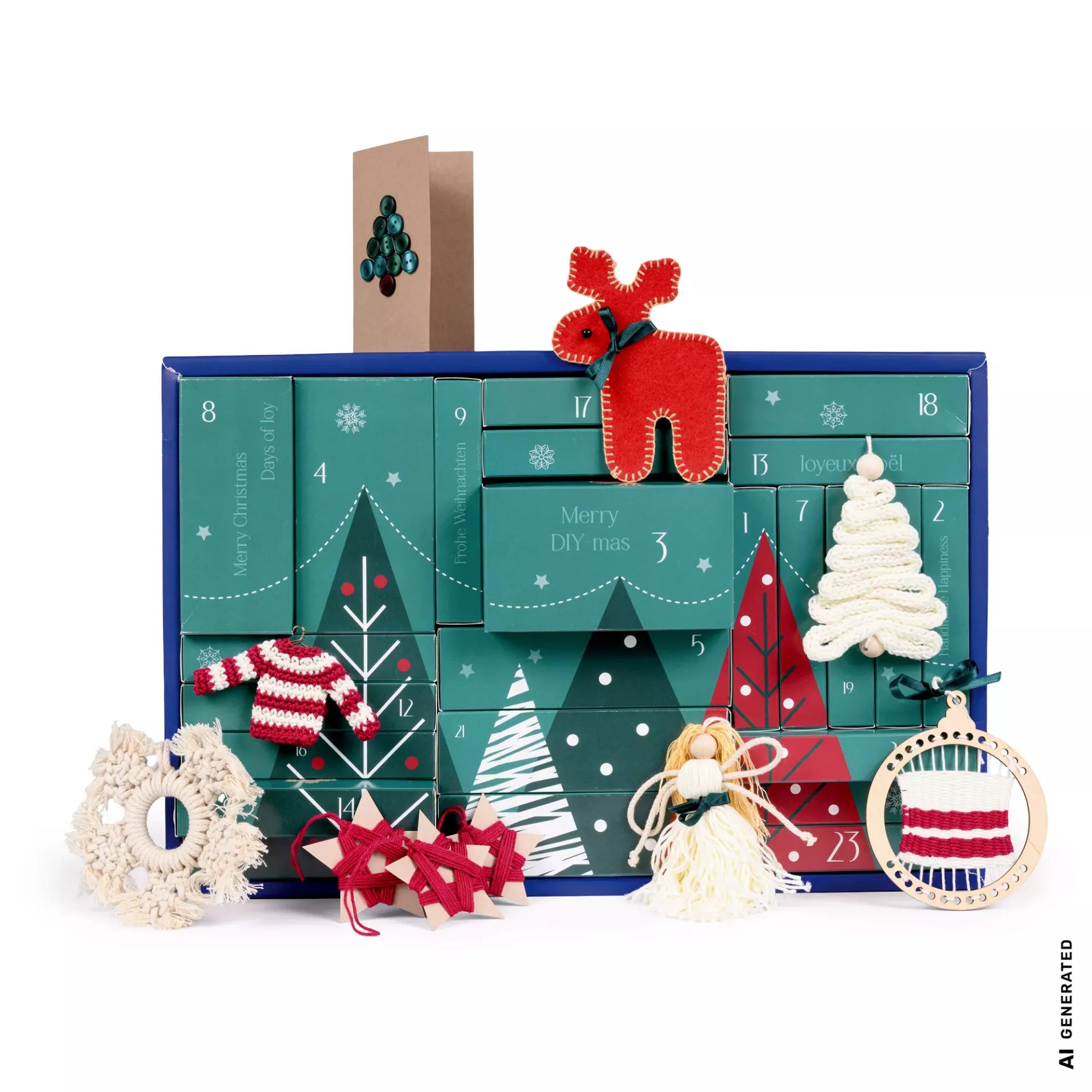 Prym DIY Advent calendar 2026 with 24 boxes and various handmade Christmas craft projects.