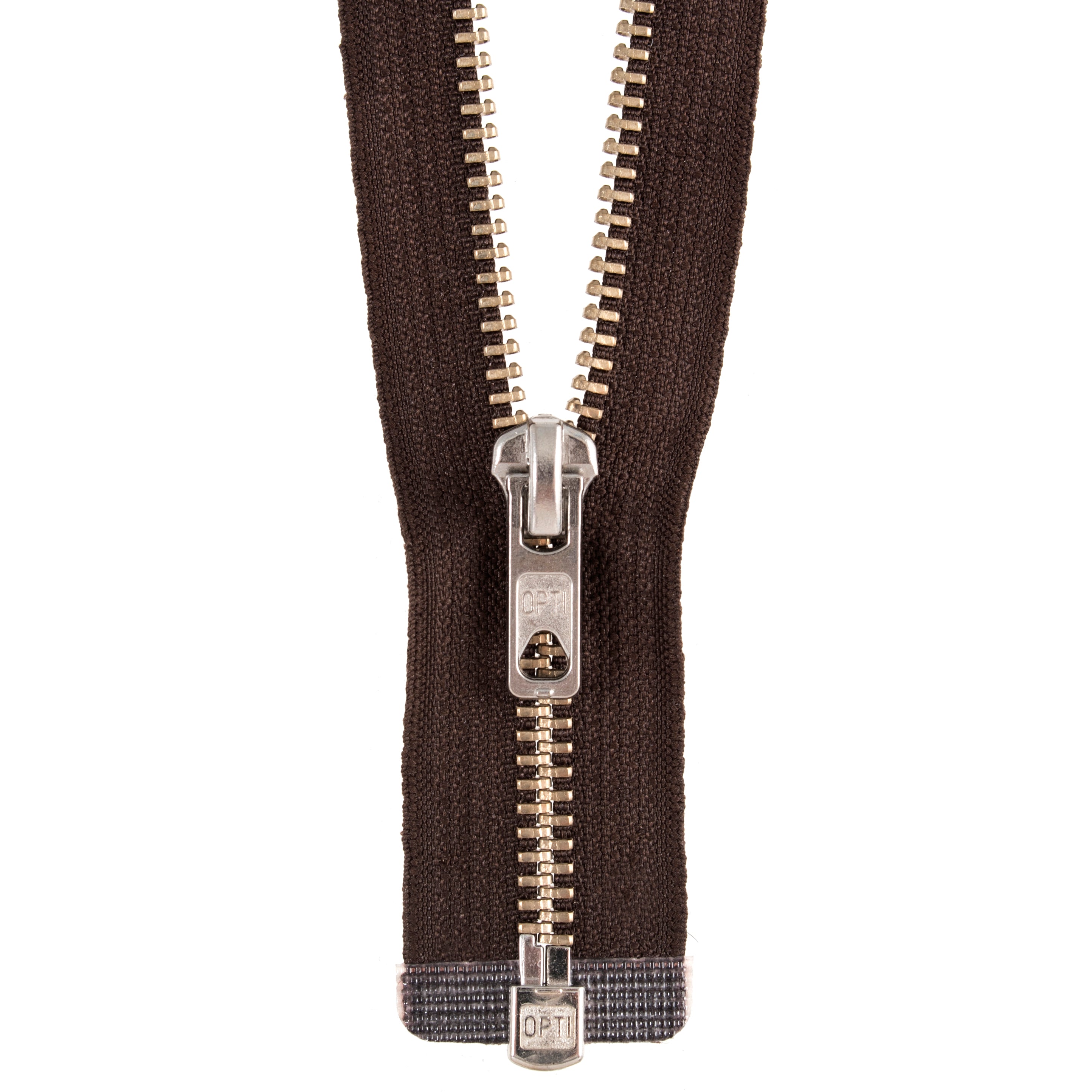 Galedi open end metal zip in silver and light gold with a 70cm length.