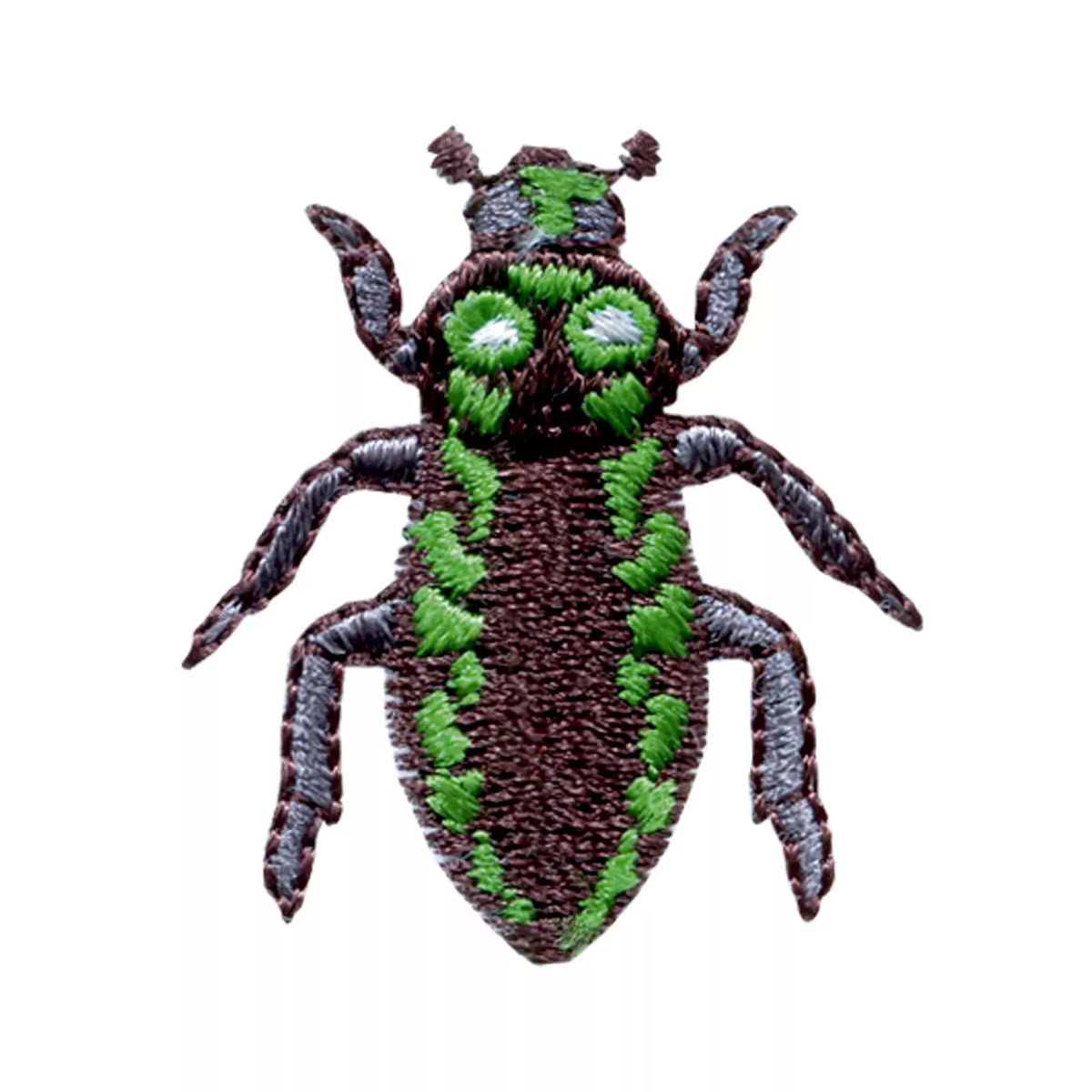 Prym iron-on cockroach applique in brown and green embroidery.