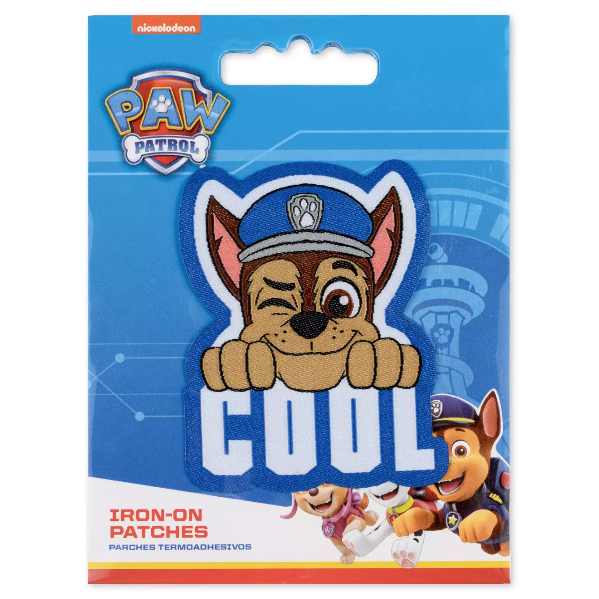 Prym Paw Patrol iron-on patches featuring Chase and other characters.