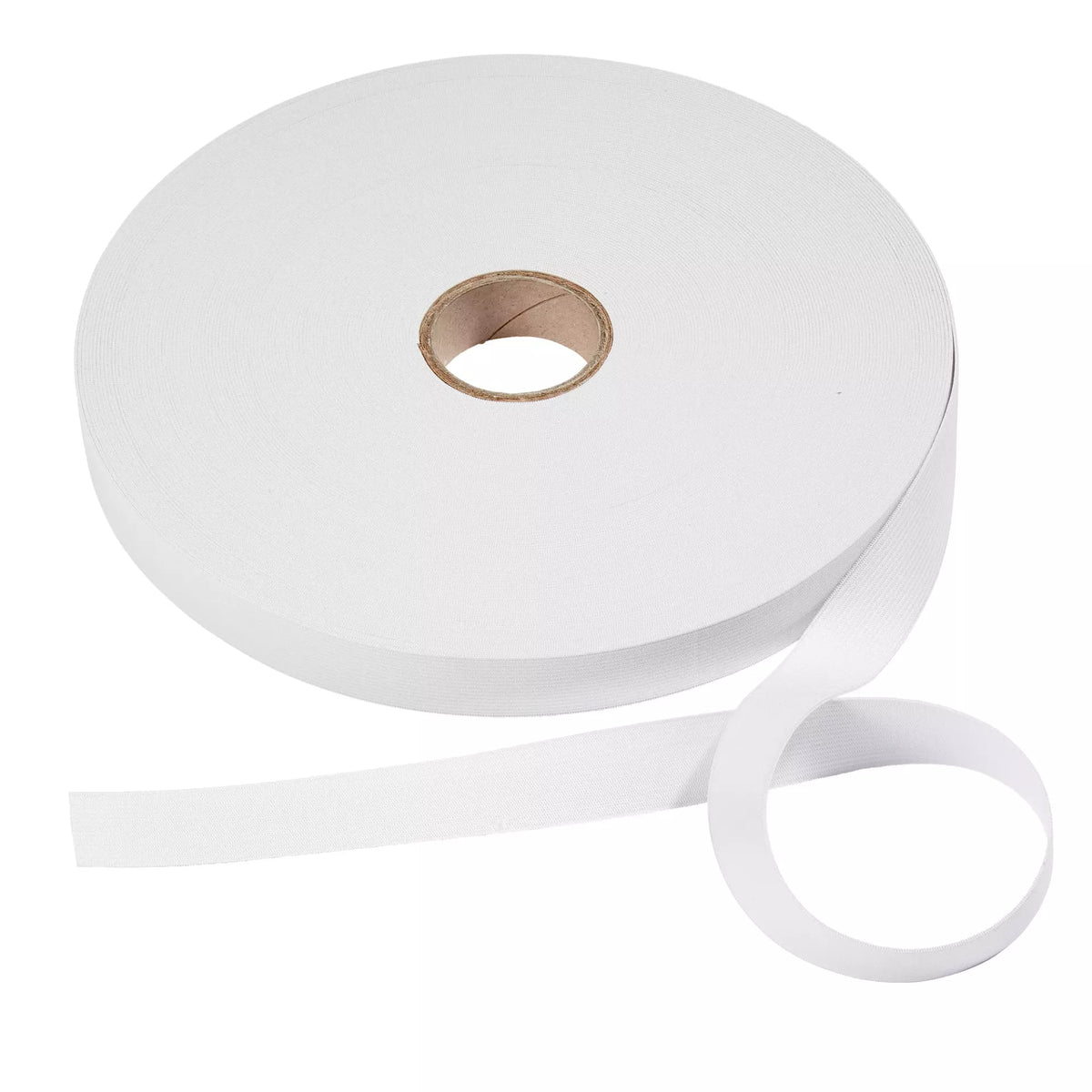 Roll of white Prym soft elastic tape, 25mm wide, for sewing waistbands and garments.