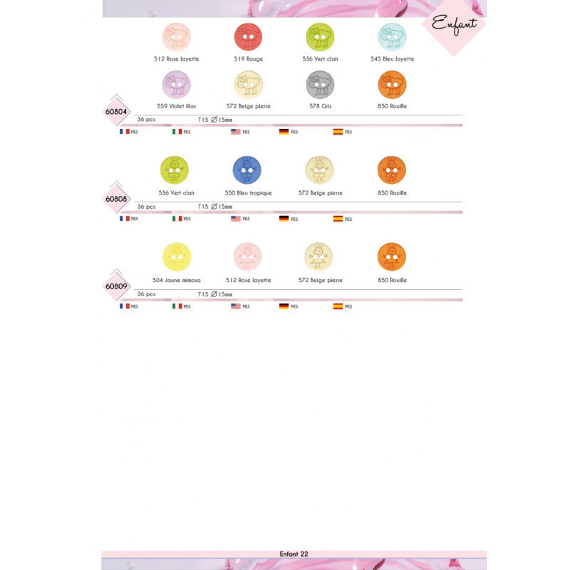 Stephanoise 2-Hole Round Polyester Sewing Button for Kids - 15mm | M60809 / M60809