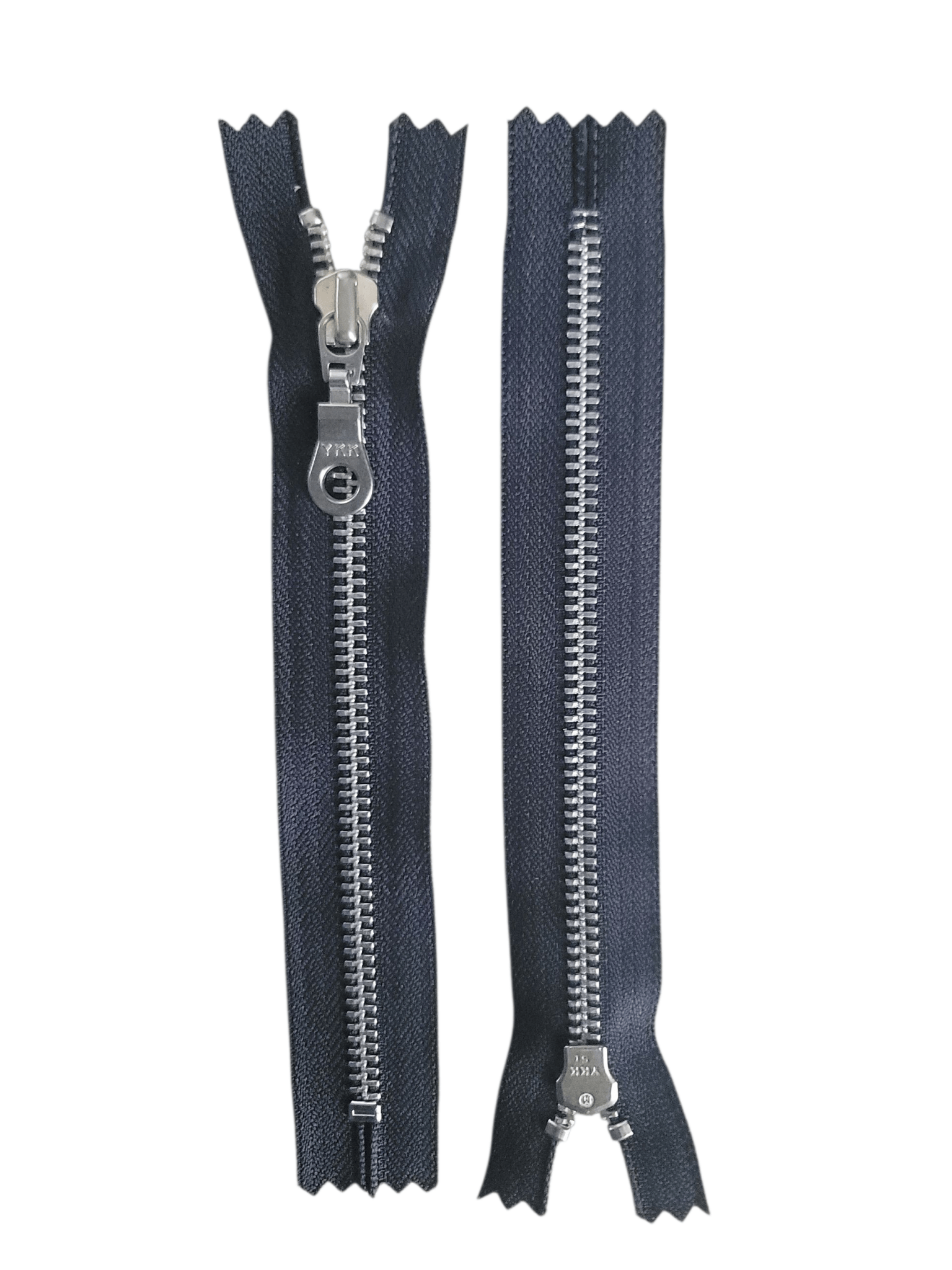 YKK Silver Metal, Closed End Navy Zip, 15cm - Galedi Pins