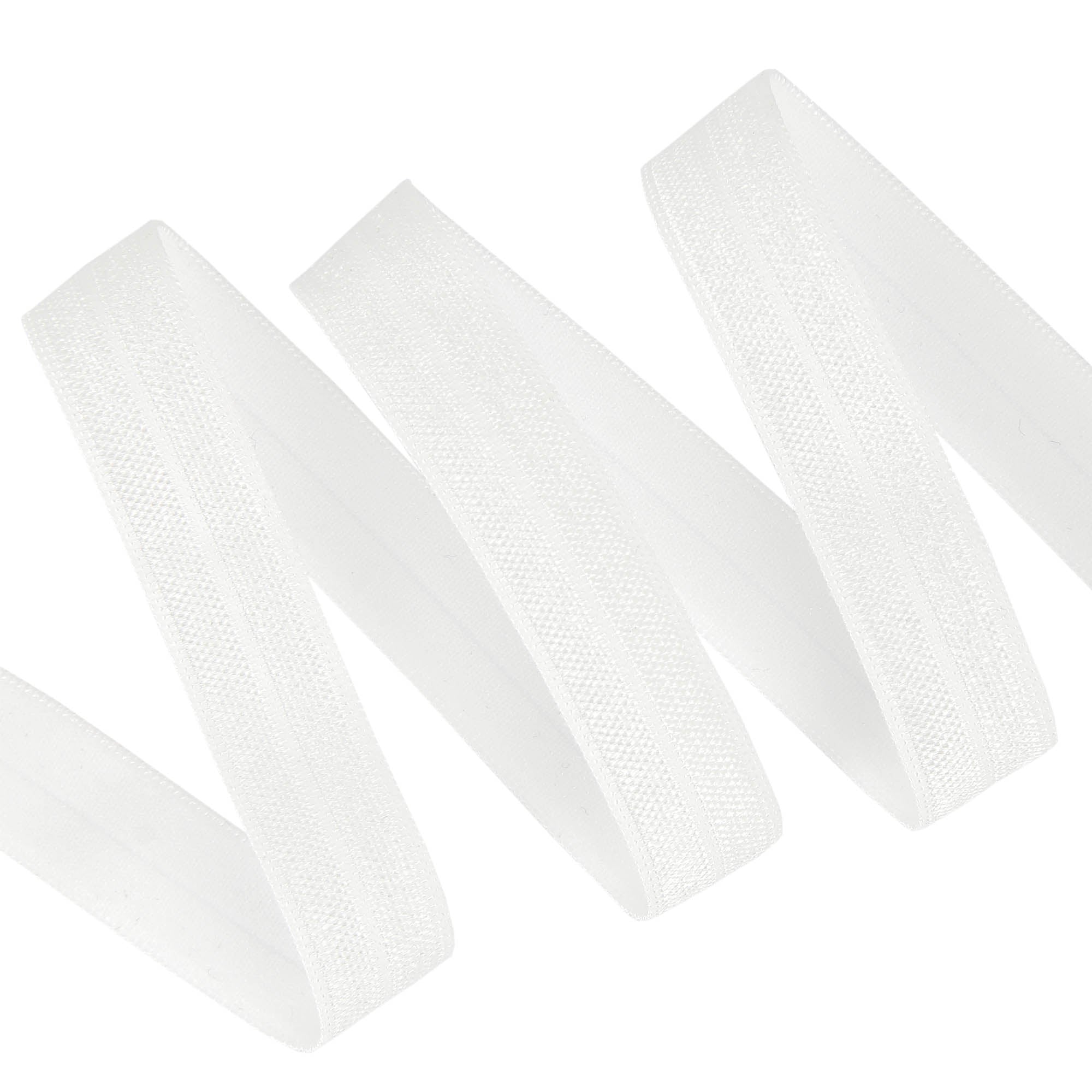 White 15mm fold-over elastic ribbon coiled on a white background.