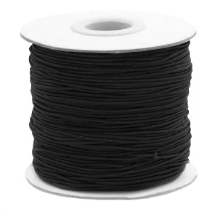 Spool of black Beadalon elastic cord for jewelry making on a white background.