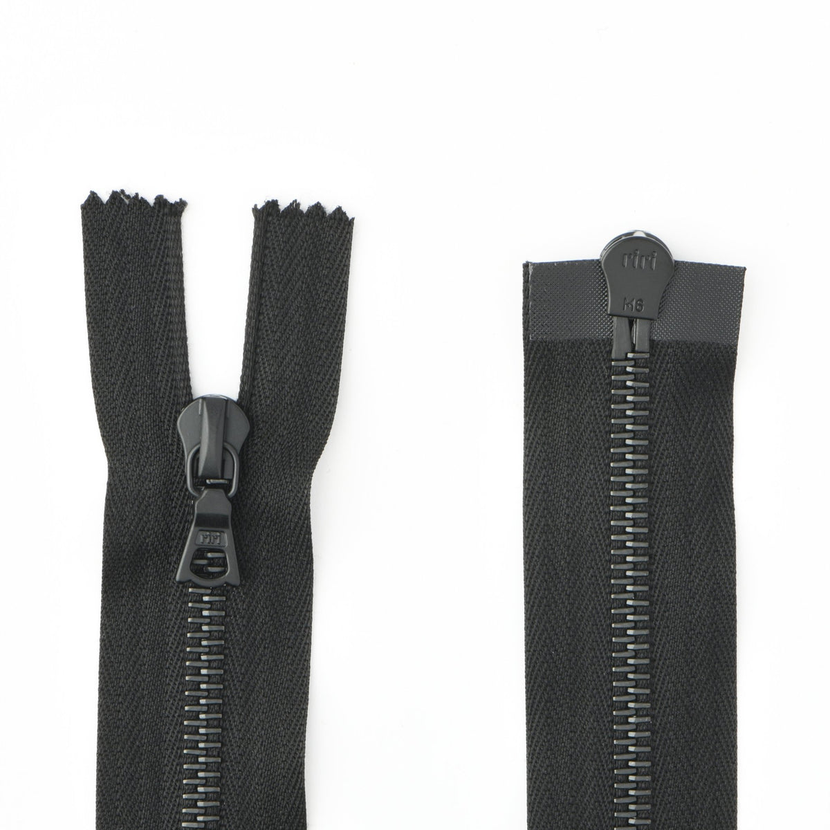 RIRI two-way open-end black metal zipper with a 75cm length.