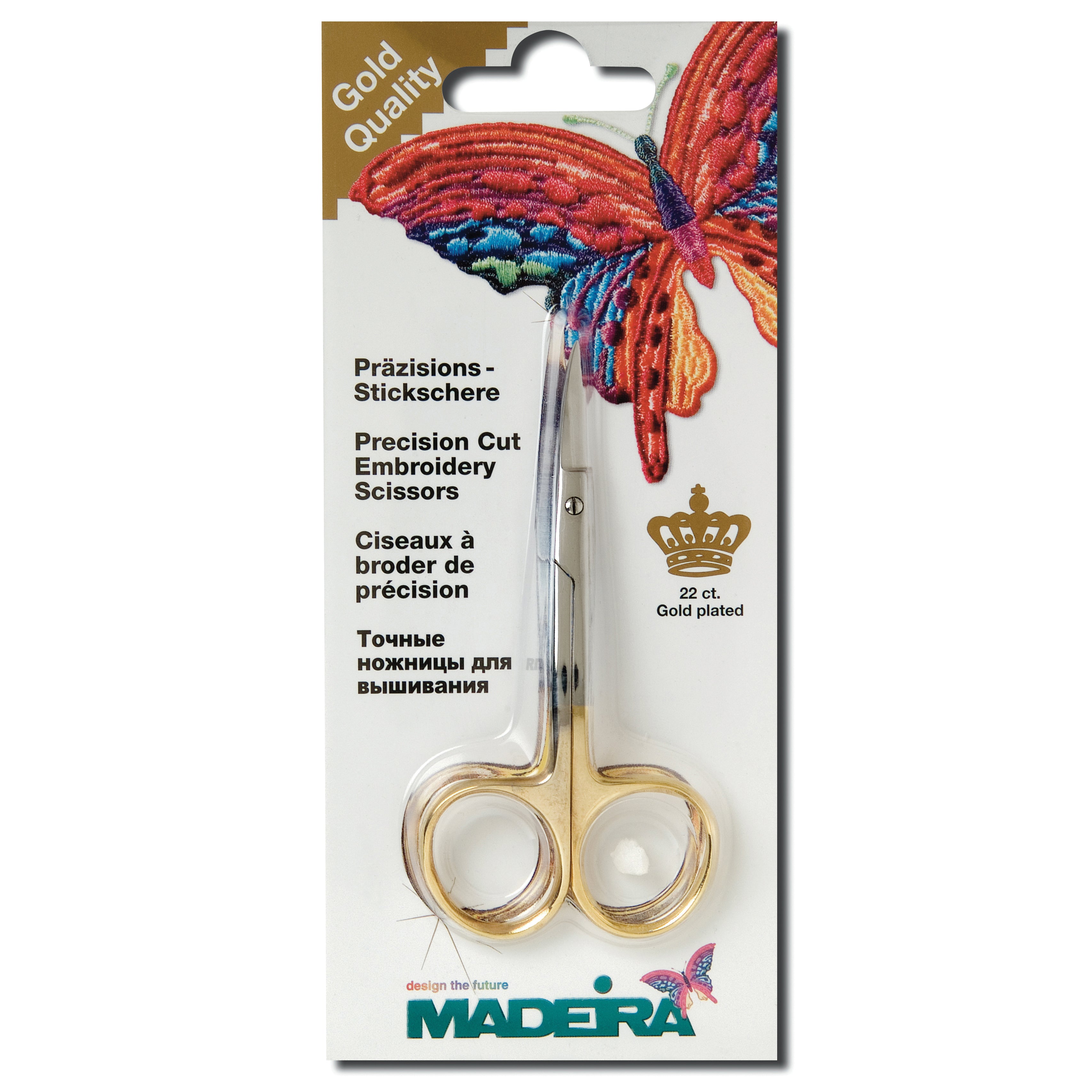 Madeira Precision Cut Double Curved Embroidery Scissors – Gold Plated, 9cm