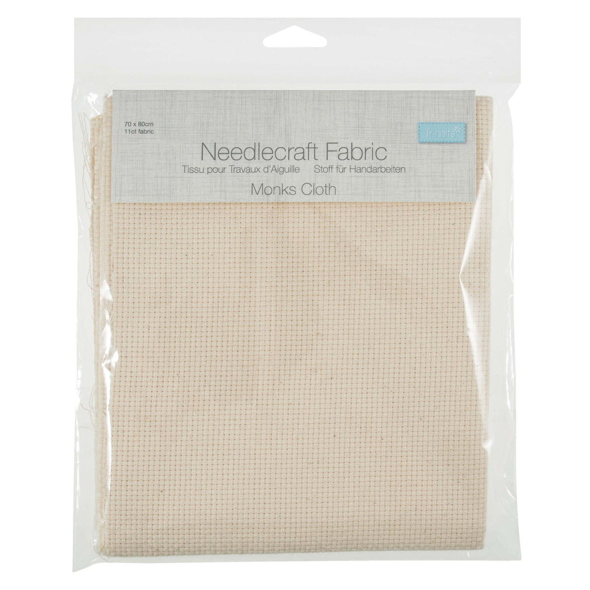 Cream 11ct Monks Cloth needlecraft fabric for punch needle, 70 x 80cm in clear packaging.