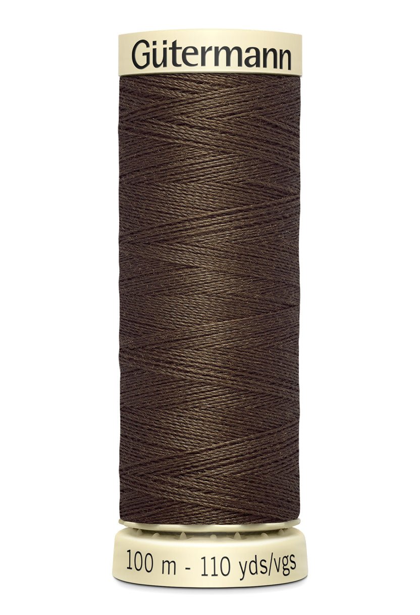 Gutermann Sew-All thread, 100m spool of brown 100% polyester thread.