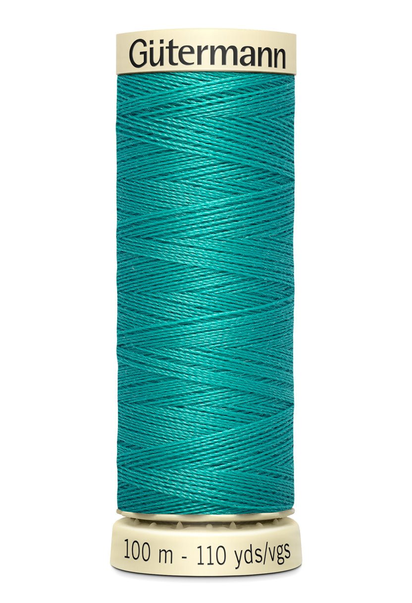 Gutermann teal polyester sewing thread on a spool, 100m.