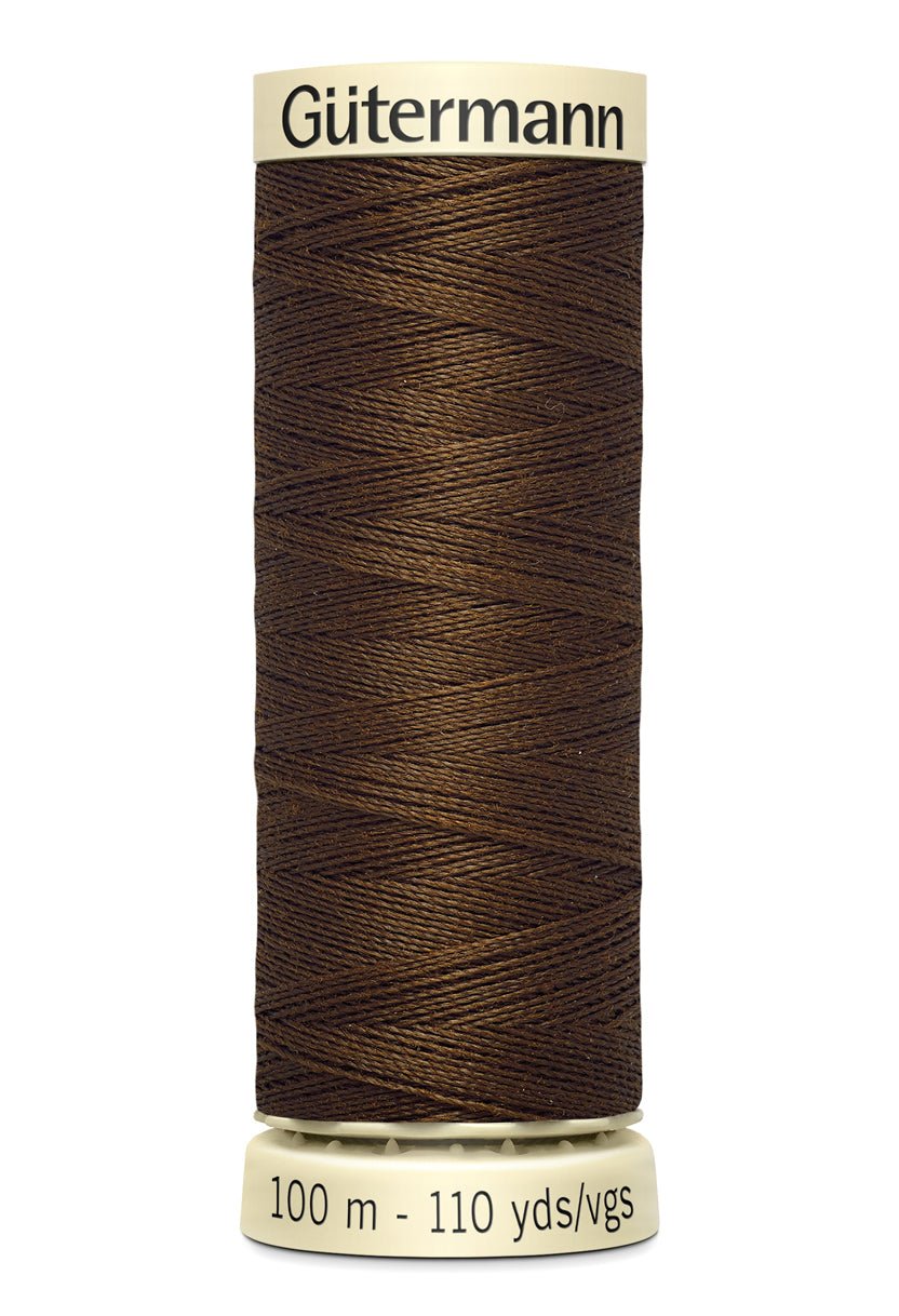 Gutermann Sew-All thread, 100m spool of brown 100% polyester sewing thread.