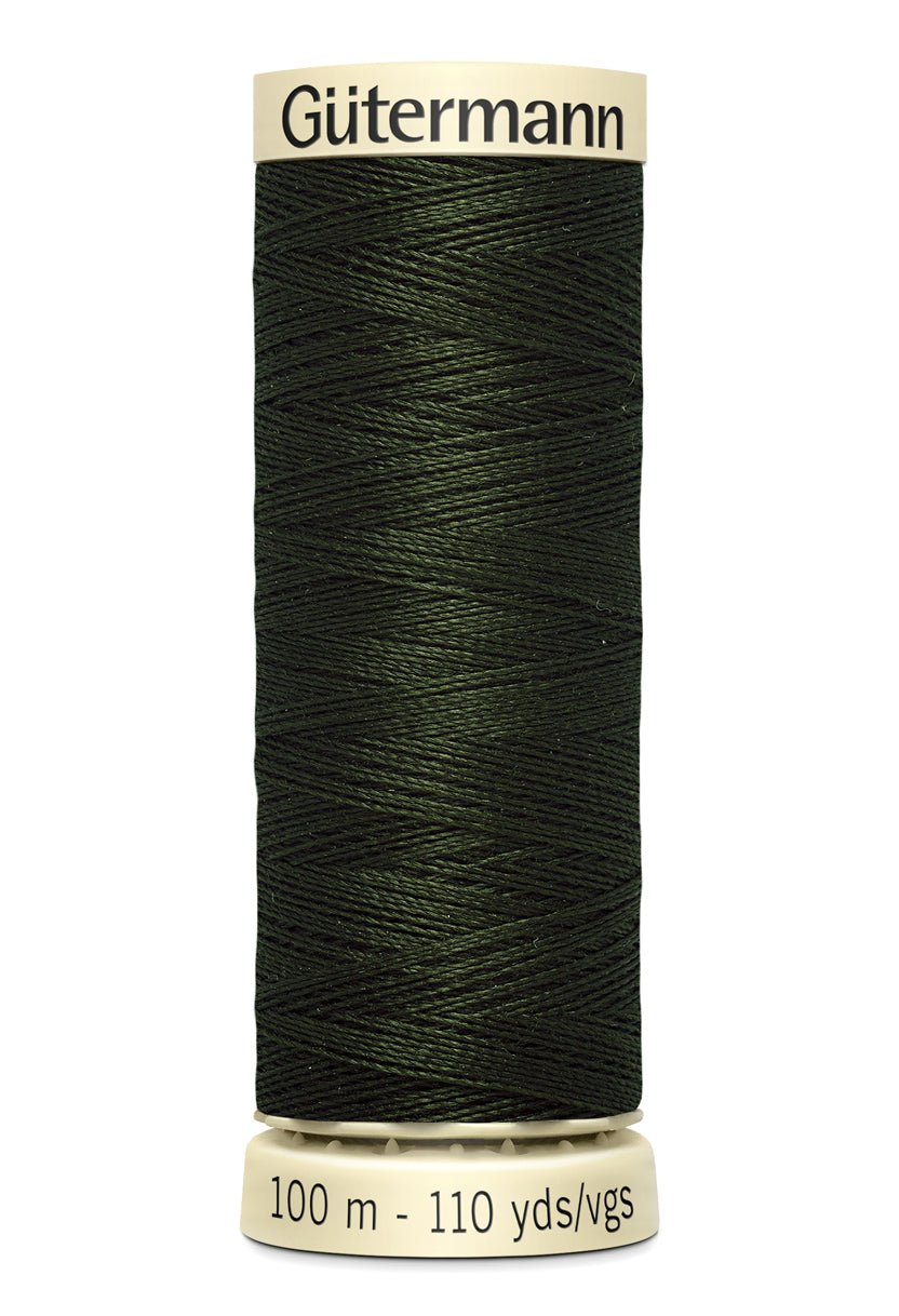 Gutermann dark green polyester sewing thread on a spool, 100m.