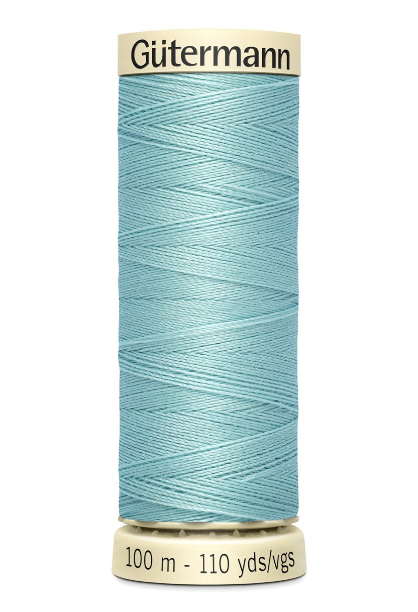 Gutermann Sew-All thread, 100m spool of light blue polyester thread.