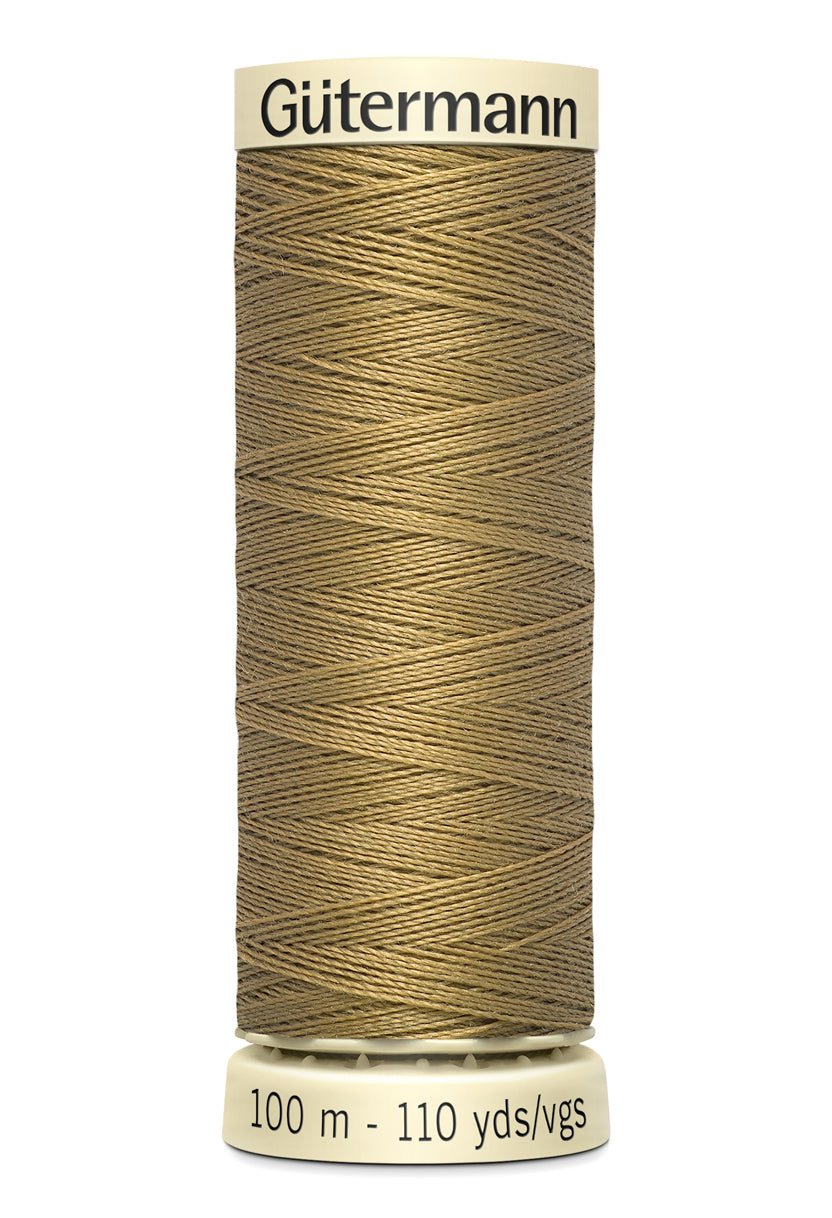 Gutermann Sew-All thread, 100m, 100% polyester, in a golden brown color.