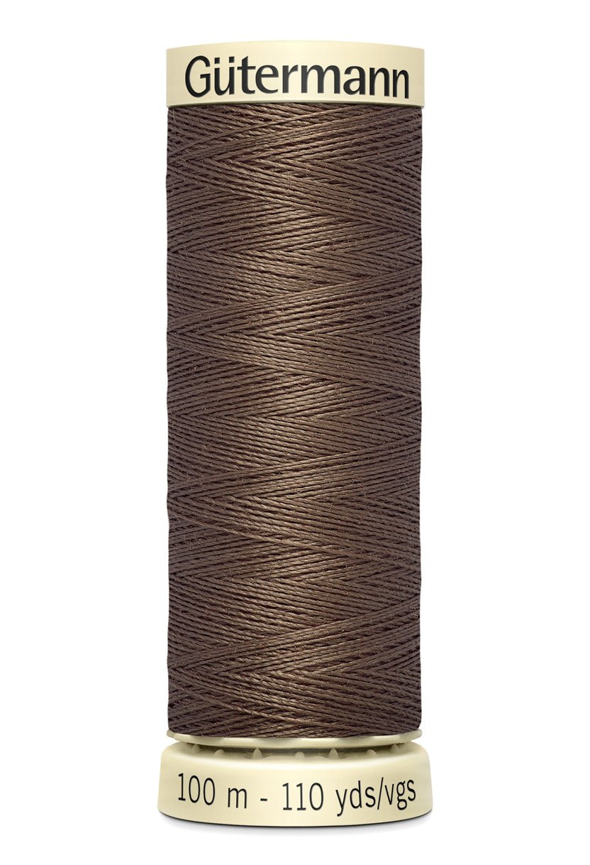 Gutermann Sew-All thread, 100m spool of brown 100% polyester sewing thread.