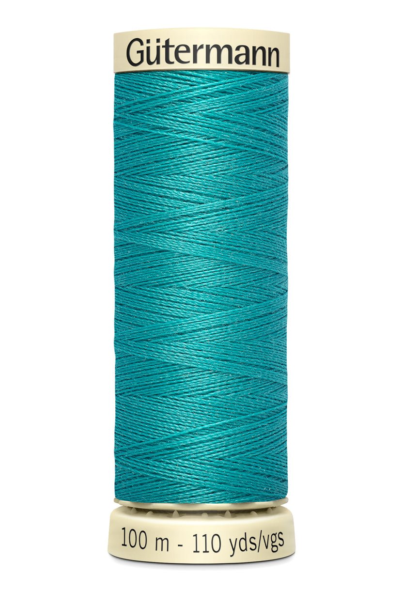 Gutermann teal polyester sewing thread on a spool, 100m.