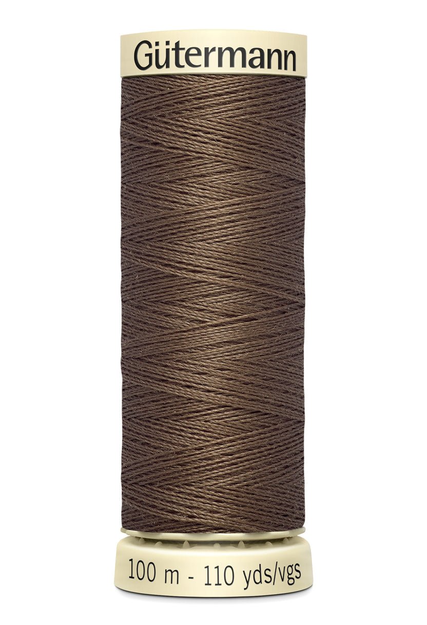 Gutermann Sew-All thread, 100m spool of brown 100% polyester sewing thread.