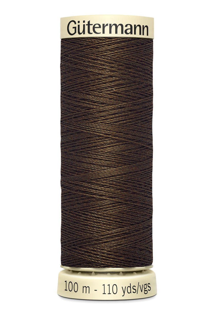 Gutermann Sew-All thread, 100m spool of brown 100% polyester sewing thread.