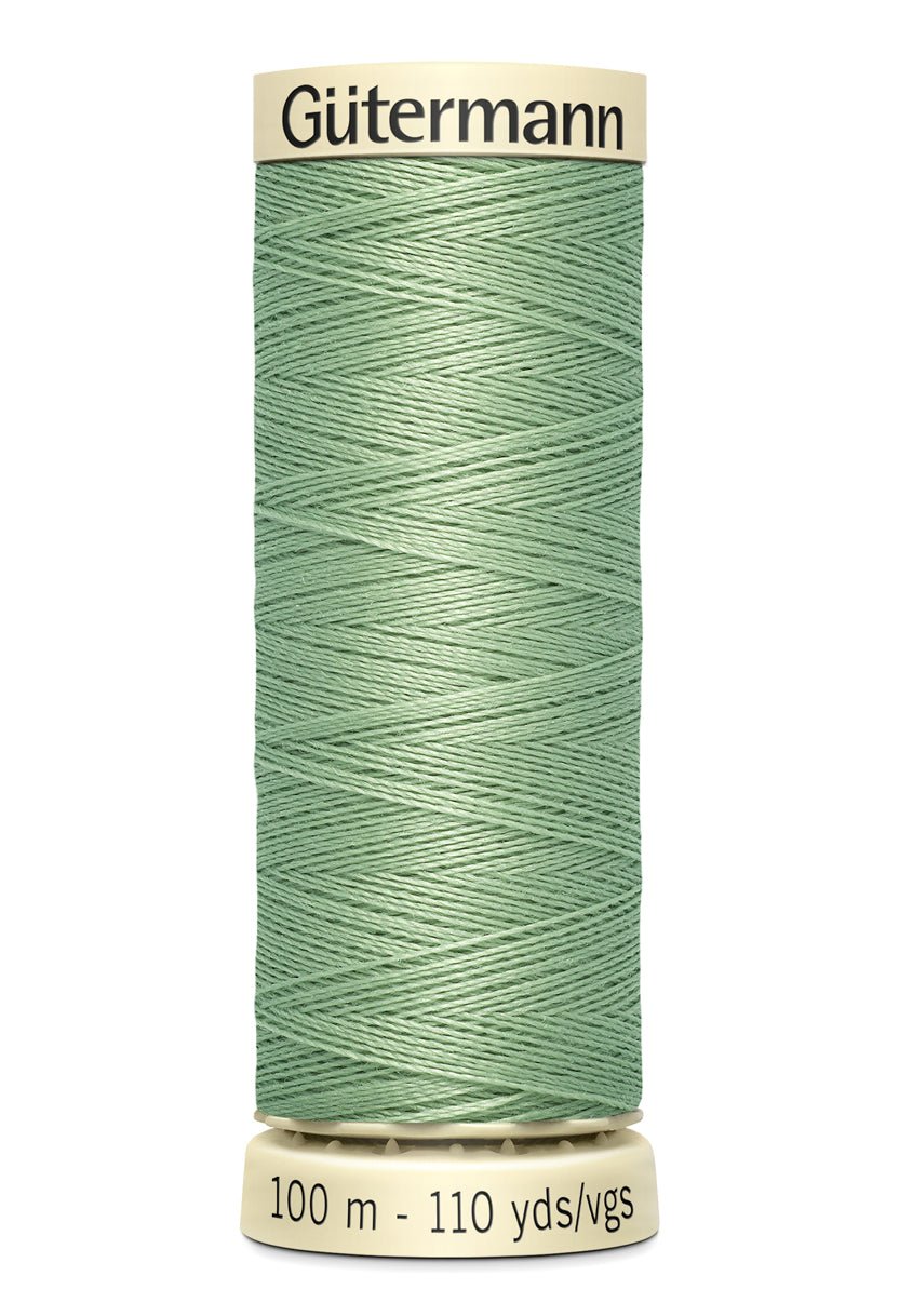Gutermann Sew-All thread, 100m spool of light green polyester sewing thread.