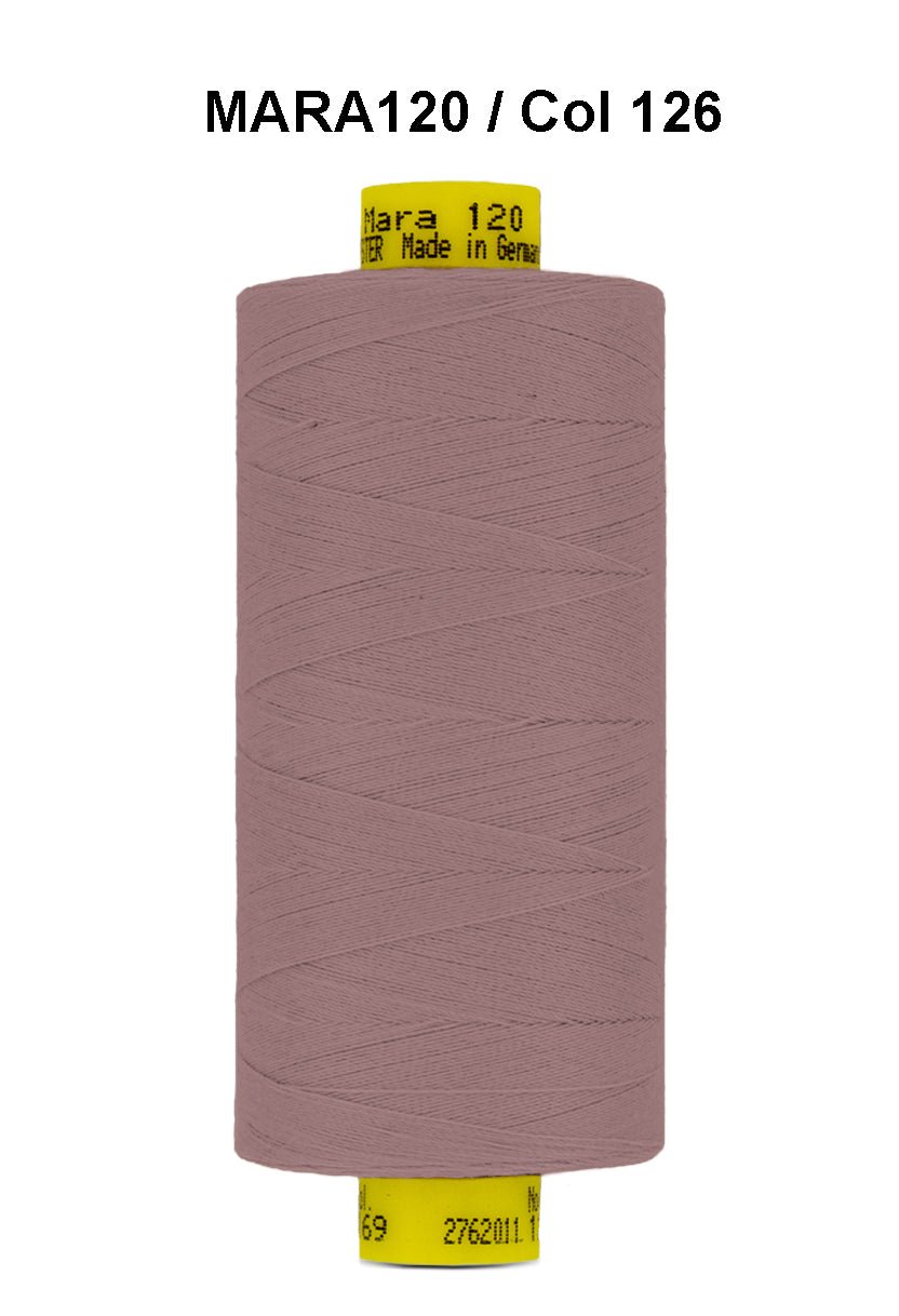 Gutermann Mara 120 thread in a mauve color on a spool.