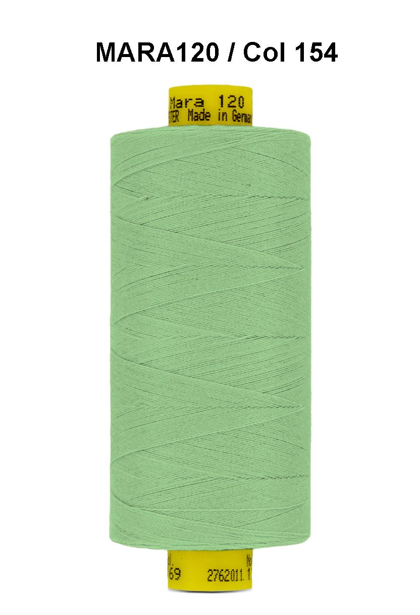 A spool of light green Gutermann Mara 120 thread.