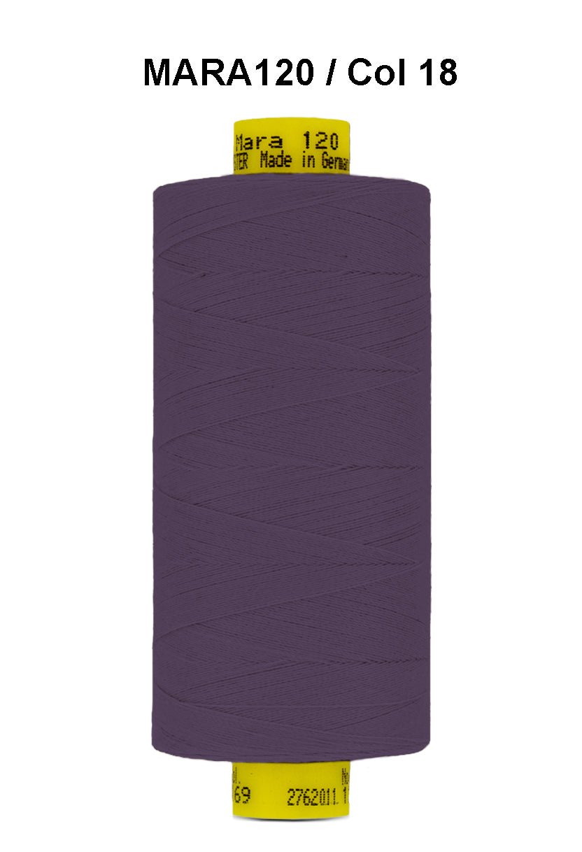 A spool of dark purple Gutermann Mara 120 thread.