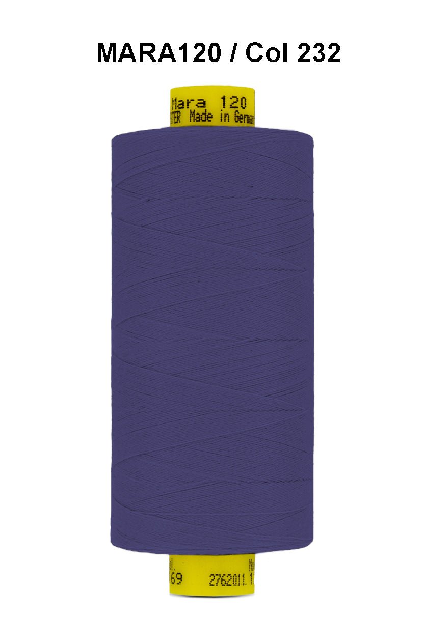 A spool of dark purple Gutermann Mara 120 thread.