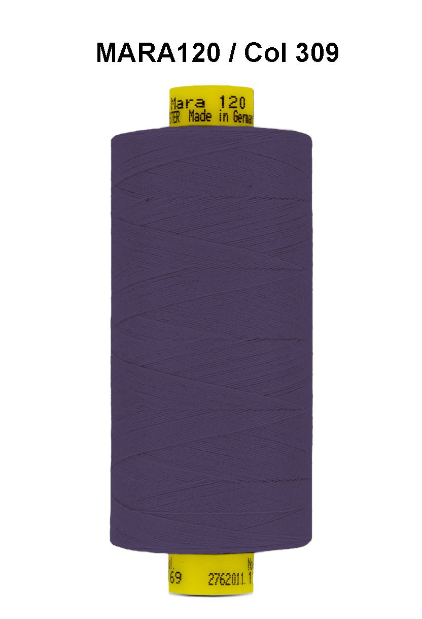A spool of dark purple Gutermann Mara 120 thread.