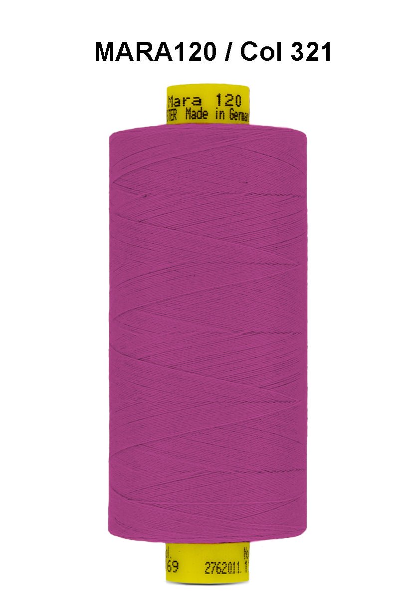 A spool of magenta Gutermann Mara 120 thread.