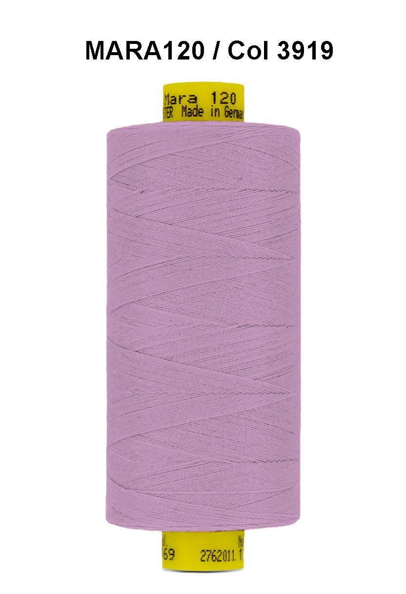 A spool of light purple Gutermann Mara 120 thread.