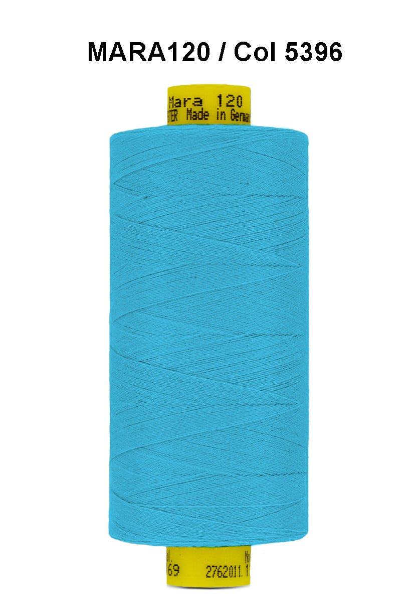 Turquoise Gutermann Mara 120 thread on a spool.