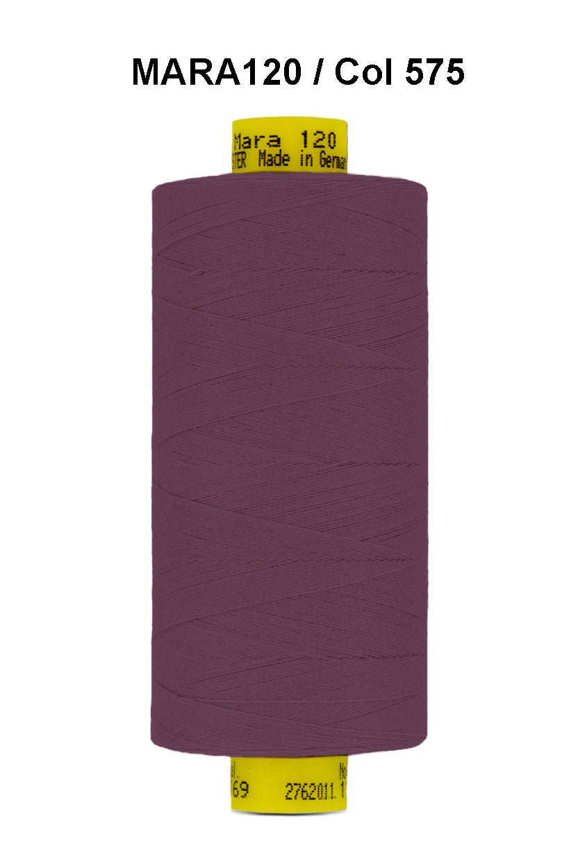 Gutermann Mara 120 thread in a plum color on a spool.
