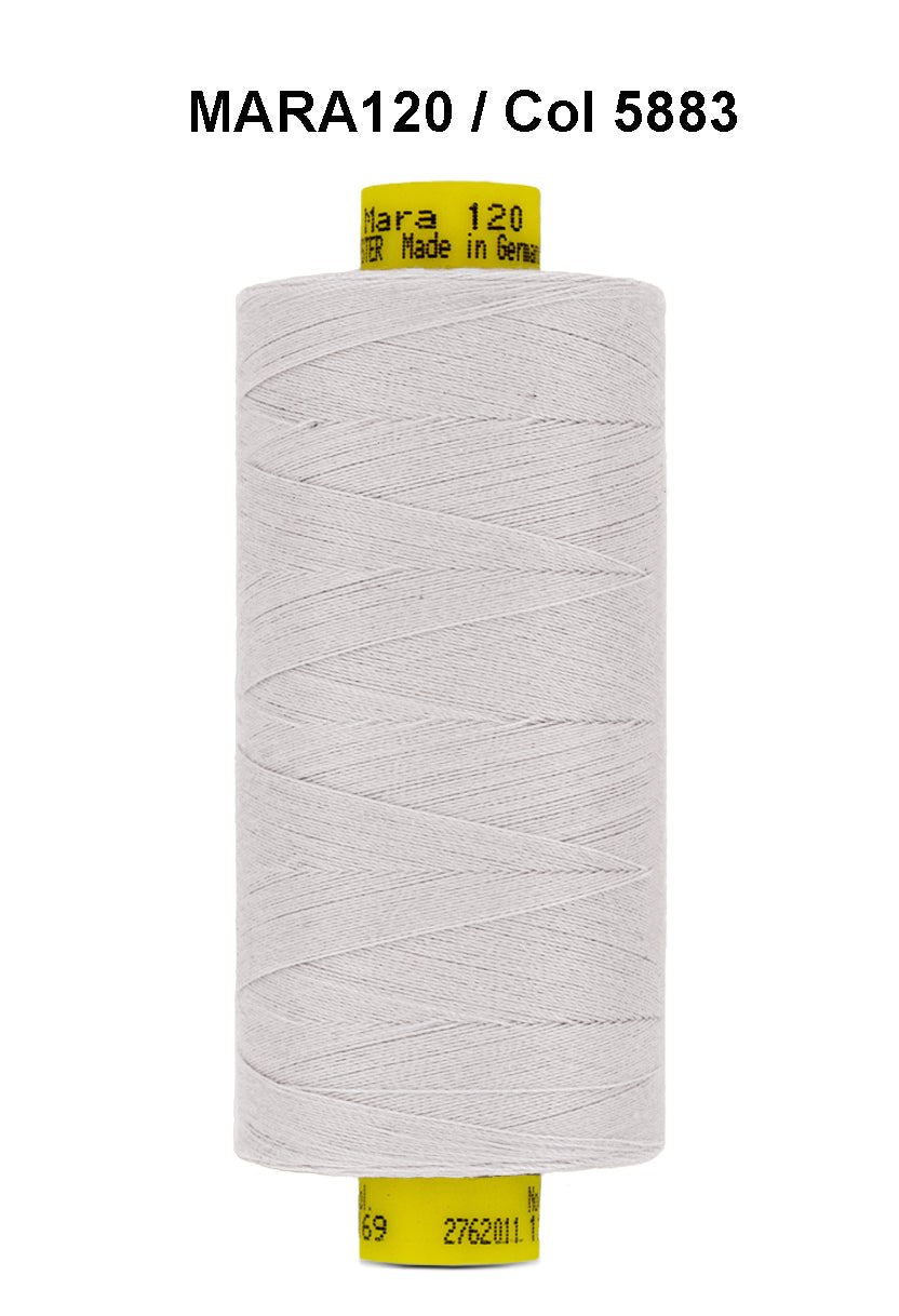 Gutermann Mara 120 thread, 1000m spool, light grey.