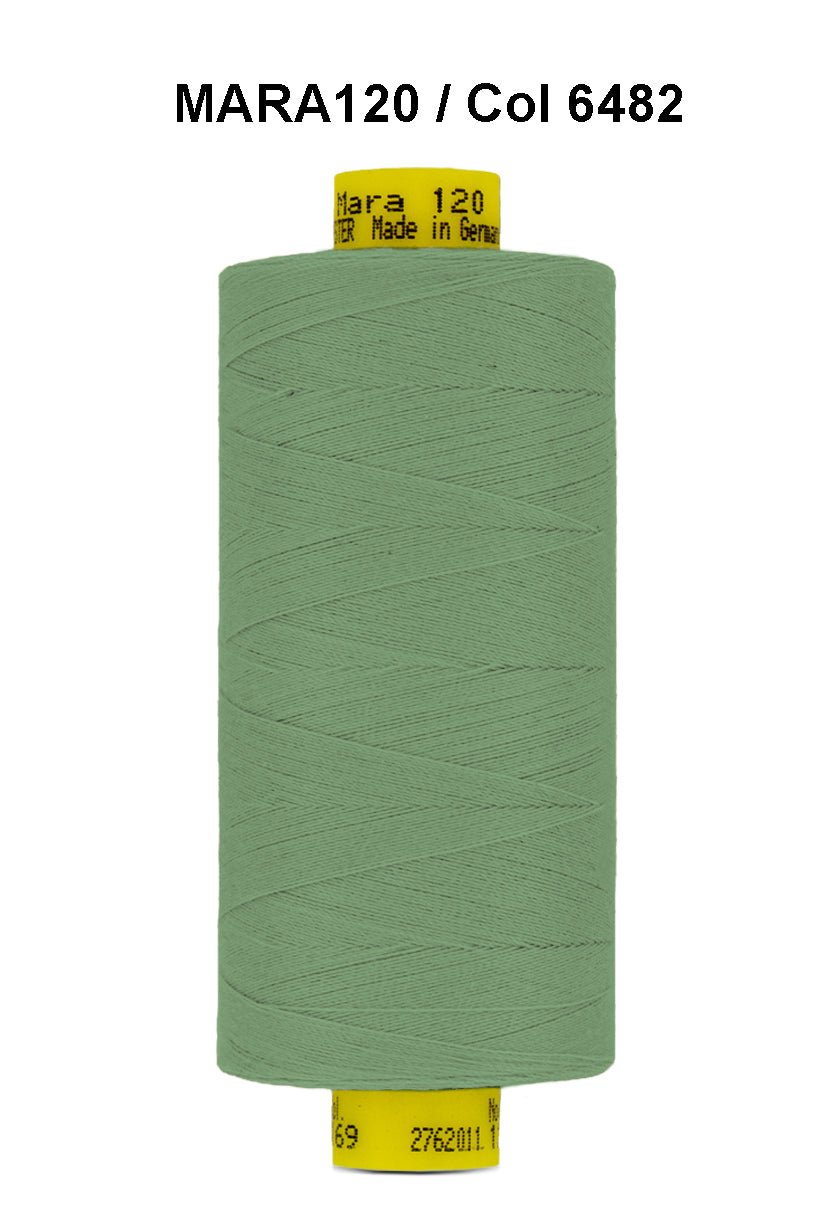 A spool of light green Gutermann Mara 120 thread.