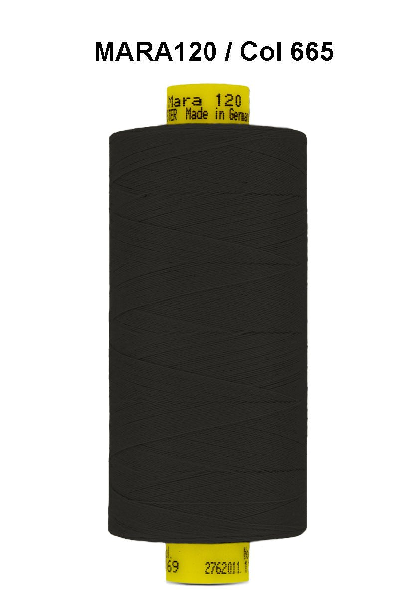 Black Gutermann Mara 120 thread on a spool.