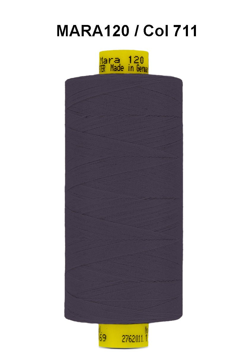 A spool of dark purple Gutermann Mara 120 thread.