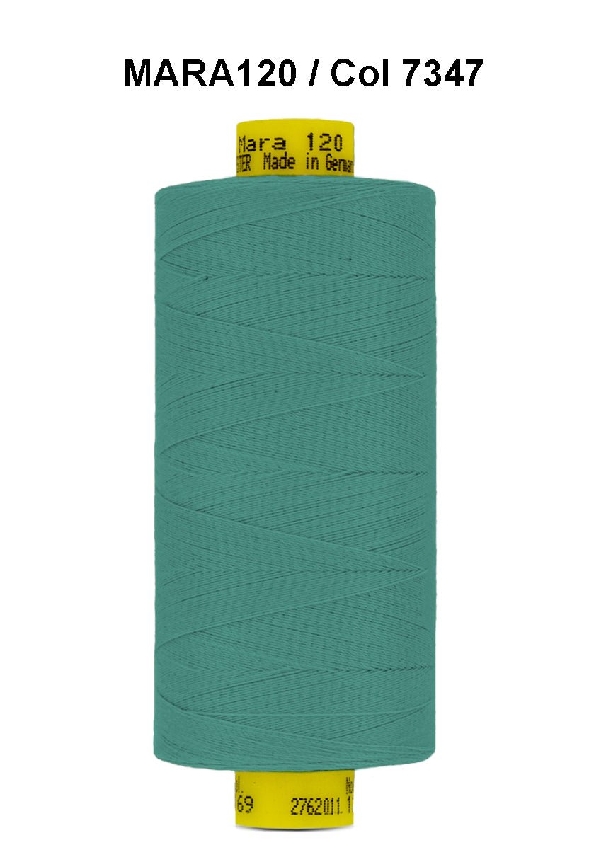 Gutermann Mara 120 thread in teal on a spool.