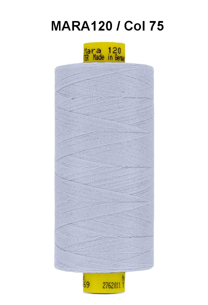 A spool of light blue Gutermann Mara 120 thread.