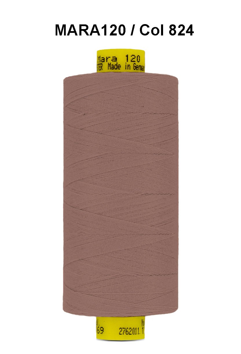 Gutermann Mara 120 thread in a muted rose color on a spool.