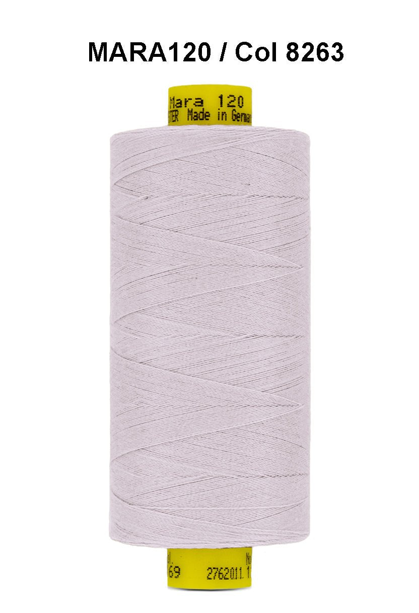 A spool of light purple Gutermann Mara 120 polyester thread.