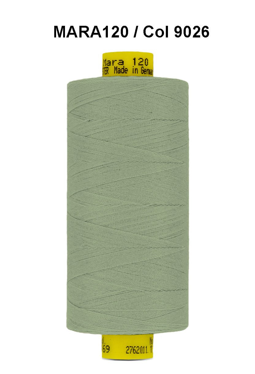 A spool of light green Gutermann Mara 120 thread.