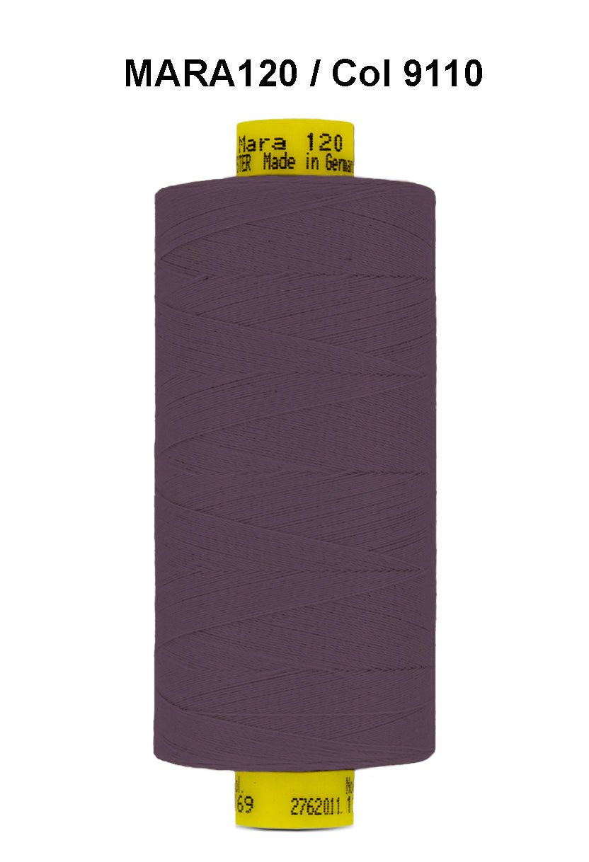 Gutermann Mara 120 thread in a dark purple color on a spool.