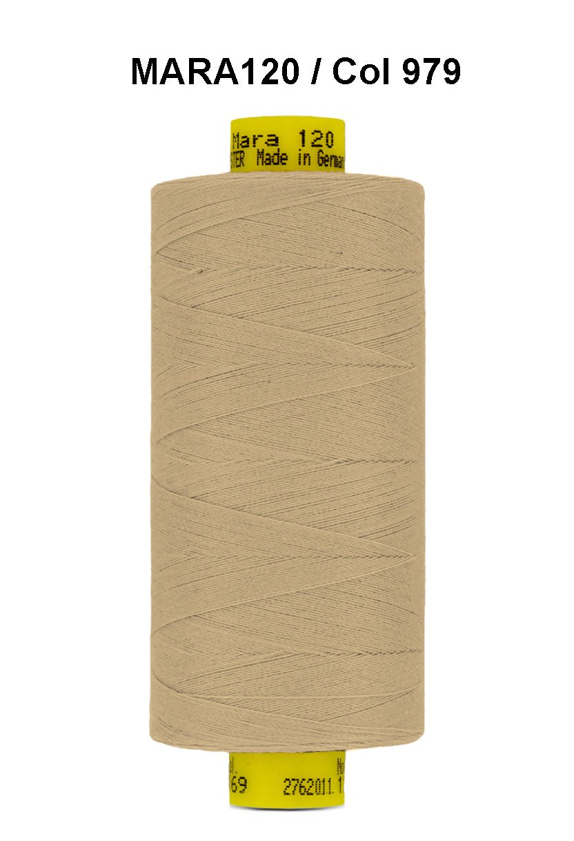 A spool of tan Gutermann Mara 120 thread.