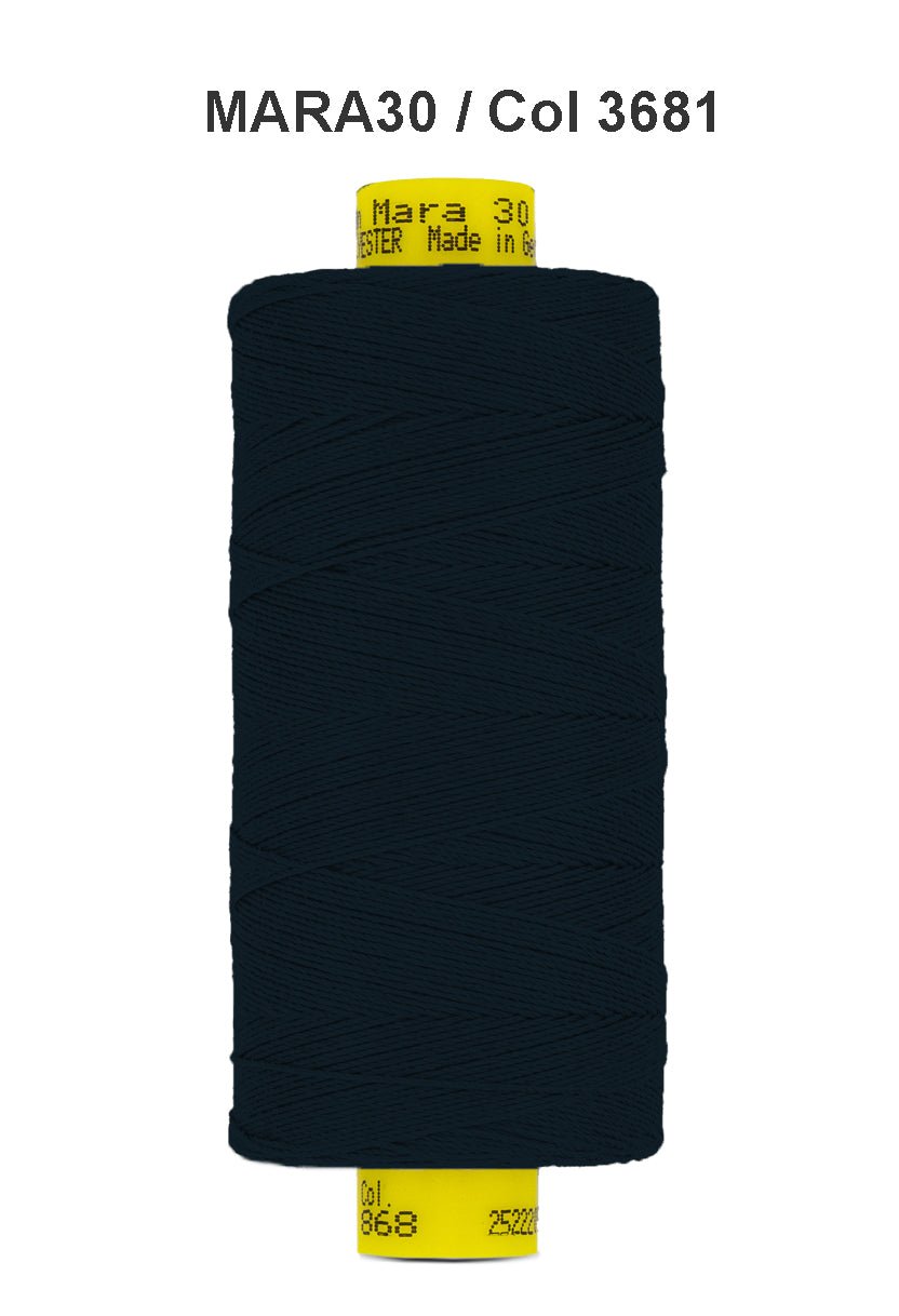 Gutermann Mara 30 polyester thread in dark blue.